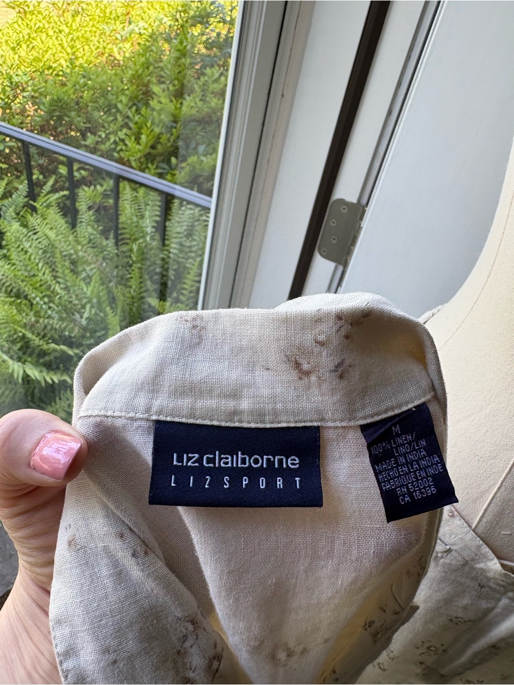 Vintage 90’s 100% Linen Liz Claiborne Cream Floral Button-Front Midi 2-Piece - Picture 5 of 6